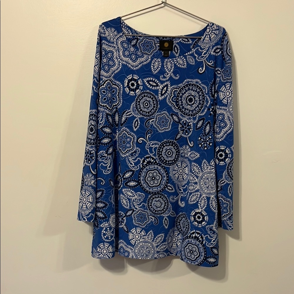 Royal Blue Long‎ Sleeve Medallion Print Blouse